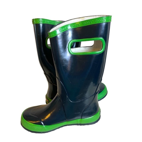 Bogs Krainboot Pull On Kids Size 13 Gloss Navy Blue Green Waterproof Rain‎ Boot - Picture 2 of 10